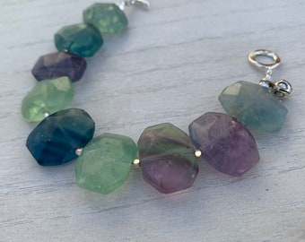 Fluorite Bracelet with Sterling Silver, 8 inch