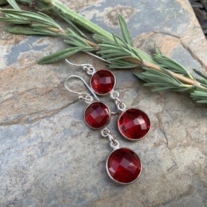 Long Red Quartz Earrings, 2 inch