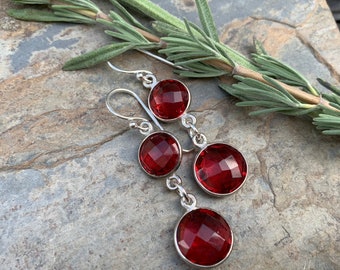 Red Quartz Earrings, Long Earrings, 2 inch