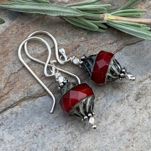 Red, Gold and Silver Earrings, 1.25 inch
