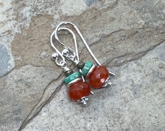 Pendientes de cornalina con turquesa, pirita y plata de ley, 1,25 pulgadas