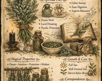 Mugwort Printable Herb Guide | Witchy Grimoire Page | Magical Properties & Uses | Herbal Book of Shadows l Dried Herbs l Witchcraft Witch