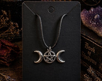 Triple moon goddess Charm necklace, witchy necklace, witch pendant, witchy gifts, witchcraft