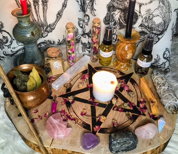 Wiccan decor altar table pentagram Witchcraft altar | Etsy