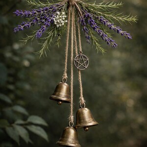 Handmade Witch Bells – Rustic Protection Charm with Lavender, Rosemary, Pentacle, witchy gifts, witchy decor image 5