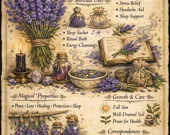 Lavender Printable Herb Guide | Witchy Grimoire Page | Magical Properties & Uses | Herbal Book of Shadows l Dried Herbs l Witchcraft Witch