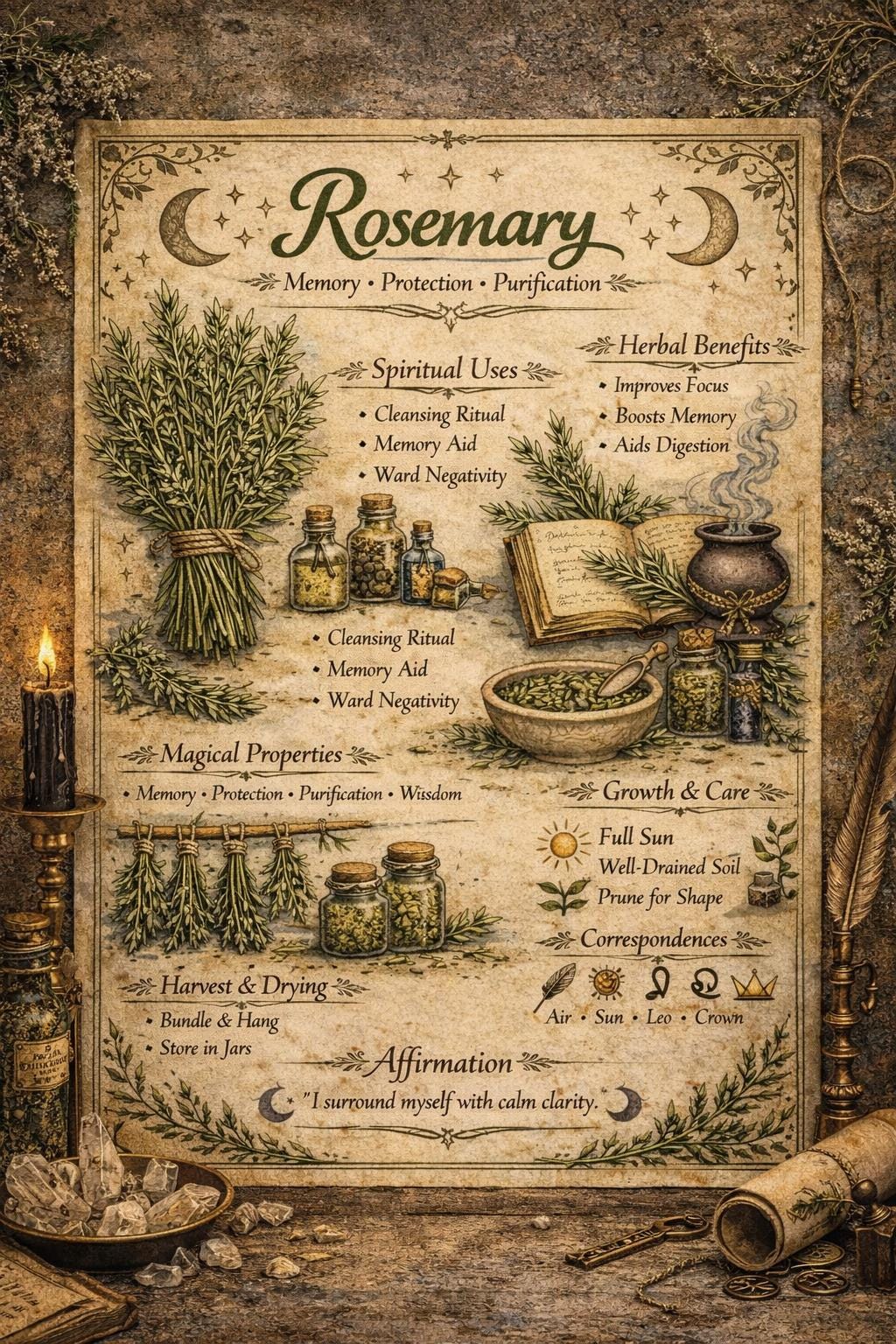 Rosemary Printable Herb Guide | Witchy Grimoire Page | Magical ...