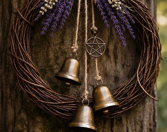Handmade Witch Bells Protection Charm – Grapevine Wreath, Lavender, witch bells, witchy gifts
