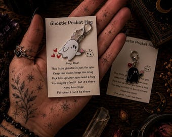 Witchy gifts, Pocket Hug Ghost Keychain | Witchy Ghost Charm | Gothic Emotional Support Gift | Crystal protection Charm |