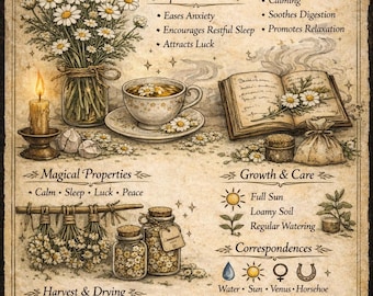 Chamomile Printable Herb Guide | Witchy Grimoire Page | Magical Properties & Uses | Herbal Book of Shadows l Dried Herbs l Witchcraft Witch