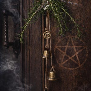 Handmade Witch Bells – Rustic Protection Charm with Lavender, Rosemary, Pentacle, witchy gifts, witchy decor image 4