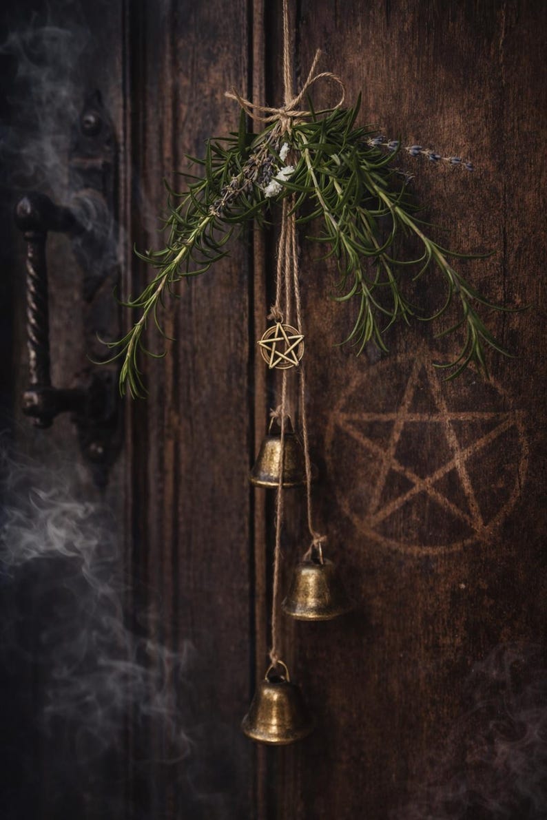 Handmade Witch Bells – Rustic Protection Charm with Lavender, Rosemary, Pentacle, witchy gifts, witchy decor image 4