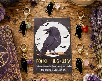 Witchy Pocket Hug Crow Keychain | Witchy Crow Charm | Gothic Emotional Support Gift | Crystal protection Charm | Raven Lover Gift