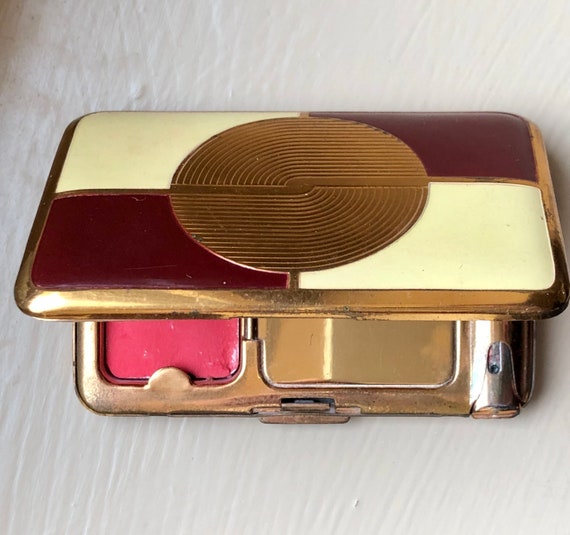 Richard Hudnut Compact/ Cream & Burgundy Art Deco