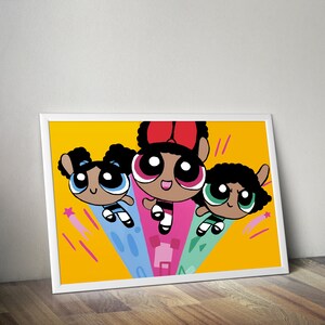 Cartoon Art Poster / Print / Home Decor / Pop Art Gift / The PowerPuff Girls / The NaturalPuff Girls / Black Cartoon Art