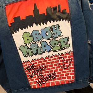 Custom Bboy Denim Jacket / Hand Painted Denim Jacket / Hip-Hop / 90s