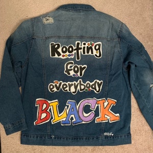 Rooting for Everybody Black Denim Jacket / Custom Hand Painted - Etsy