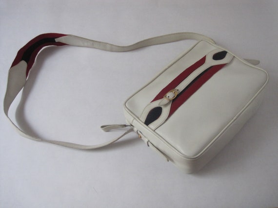GUCCI vintage Bag white leather handbag red/blue/… - image 7