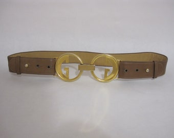 Vintage Gucci Gürtel, 1970s Braun Leder Doppel G-Schnalle, Größe 29-33