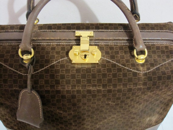 Gucci Borsa da medico vintage a scacchiera quadrata G Borsa da beauty case in pelle scamosciata e pelle marrone anni 70 Rara Etsy Italia
