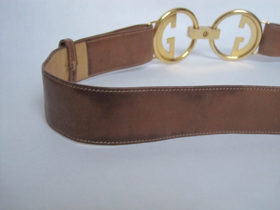 Gucci Belt Medium / 1970s Vintage Brown Leather D… - image 9