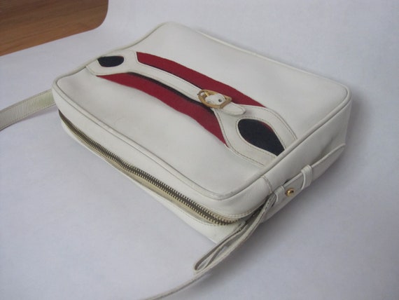 GUCCI vintage Bag white leather handbag red/blue/… - image 5