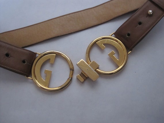 Gucci Belt Medium / 1970s Vintage Brown Leather D… - image 5