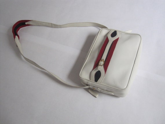 GUCCI vintage Bag white leather handbag red/blue/… - image 3