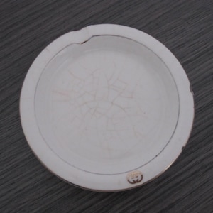 GUCCI Vintage Ashtray White Ceramic Circular Dish Gold GG Logo Trim 1970s ITALY