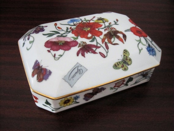 GUCCI Vintage Bernaduad Limoges Large Flora Porcelain Rectangular