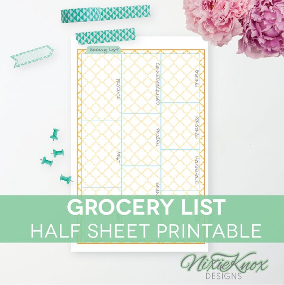 Items similar to Grocery List Printable with Categories, Shopping ...