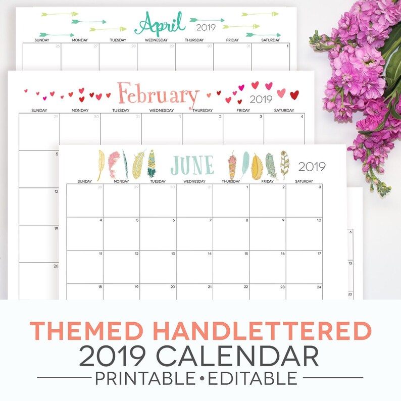 Calendar Printable 2019 2018 Included Themed Mad Design Digital Fillable Pdf Letter Size 8 5 X 11 Landscape