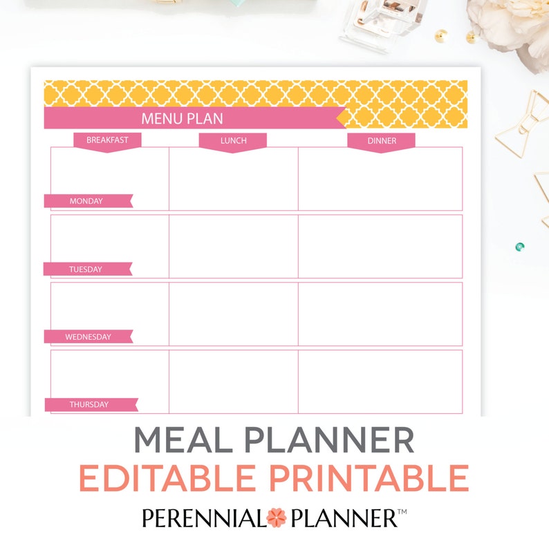 Menu Plan Weekly Meal Planning Template Printable EDITABLE | Etsy