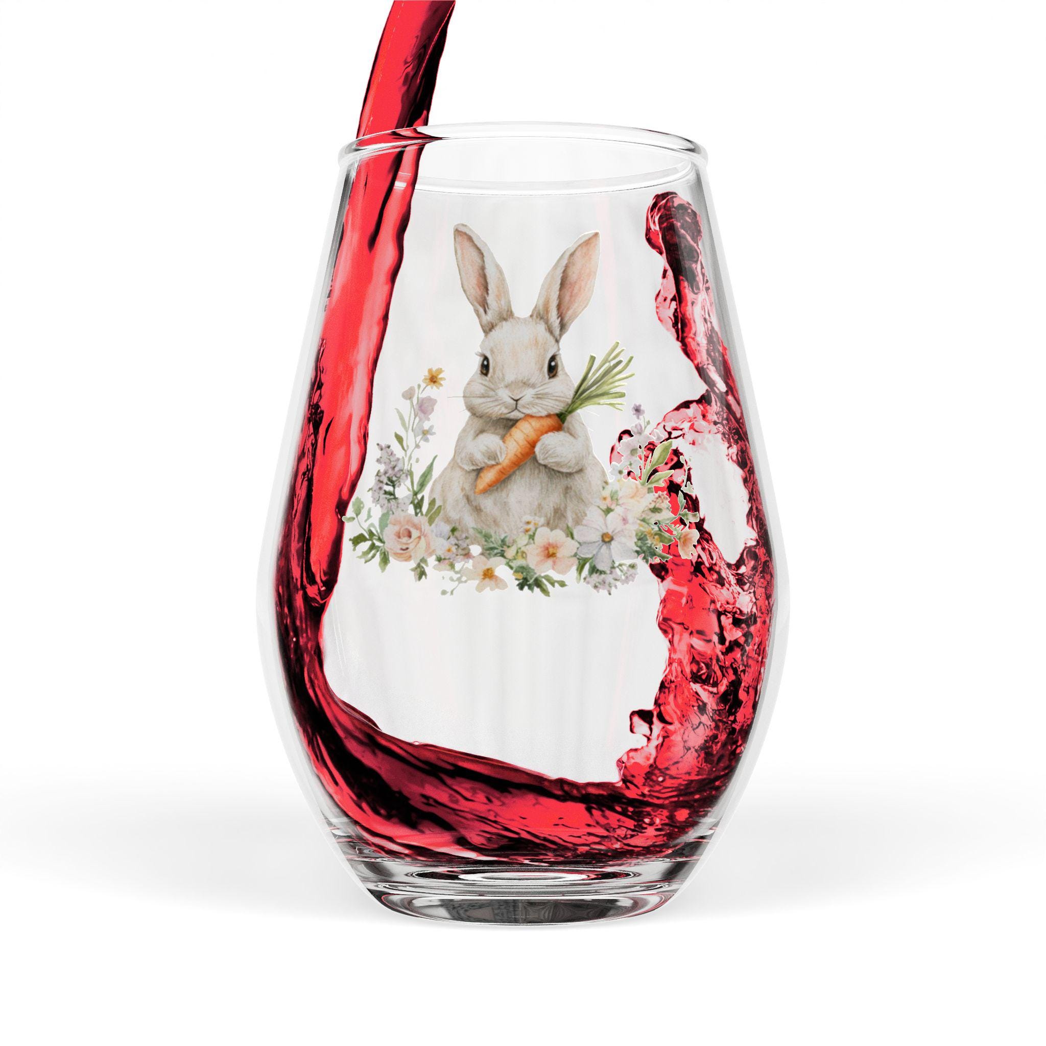 Wine Rabbit Shape Bunny With Carrot Stemless Wine Glass | Spring Floral Rabbit Wine ...