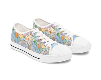 Pastell Blumenmuster Damen Low Top Sneakers | Frühlings-Blumen Segeltuch-Schuhe