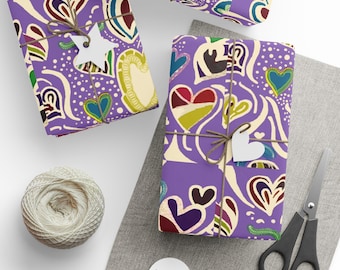 Colorful Heart Pattern Wrapping Paper | Purple Heart Gift Wrap Roll