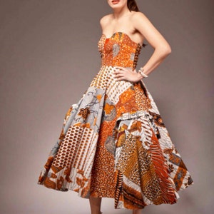 Nia princess strapless bandeau ankara gown dress African prom gown orange gold