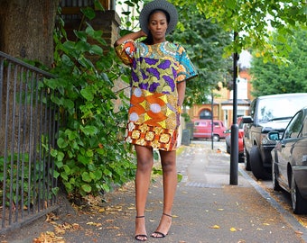 Orange Carla Dress, African print clothing, orange tunic