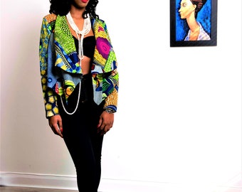 Green crop jacket, Green crop summer jacket - Sosome short casual smart Ankara style - African prints - crop jackets - summer jackets