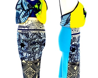 Twin Set Blue Yellow Skirt and Top, Two piece Ankara set, African print set
