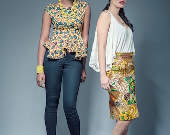 Falda tubo con estampado africano: falda midi de cintura alta