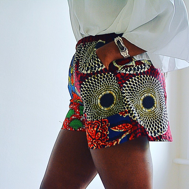 Elie Yellow mix shorts or Red option African print mix Ankara short skorts by Sosome shop