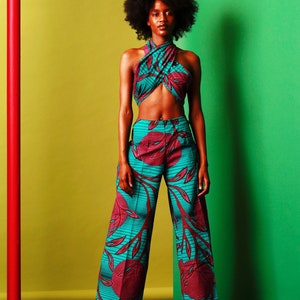 Turquoises multi tie jumpsuit trouser WIDE LEG JUMPSUITS-African print jumpsuit image 1