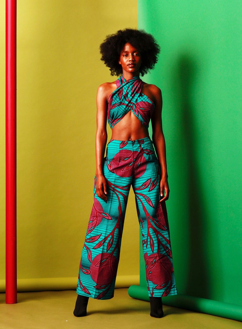 Turquoises multi tie jumpsuit trouser WIDE LEG JUMPSUITS-African print jumpsuit image 1