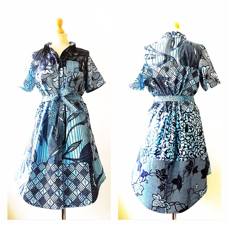 Blue Shirt Dress, Carla African Blue print Tunic Ankara dress image 2