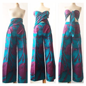 Turquoises multi tie jumpsuit trouser WIDE LEG JUMPSUITS-African print jumpsuit image 2