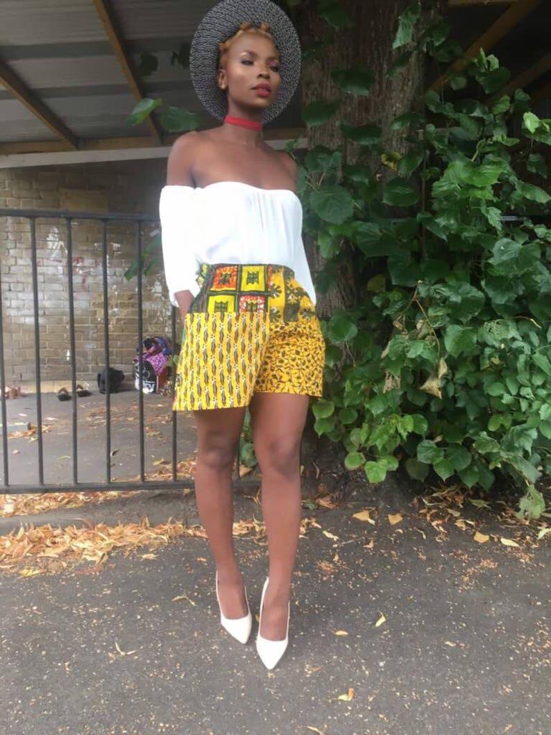 Elie Yellow mix shorts or Red option African print mix Ankara short skorts by Sosome shop