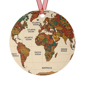 Vintage Weltkarte Metallverzierung, mit afrikanischen Stoffen, Reise-Dekor, Weihnachtsdekoration, einzigartiges Geschenk, Haus & Wohnen