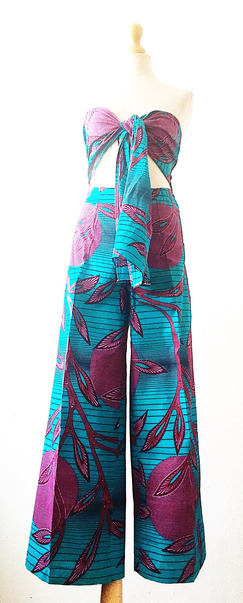 Turquoises multi tie jumpsuit trouser WIDE LEG JUMPSUITS-African print jumpsuit image 3