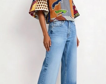 Blue African Print Crop Top: Women's Ankara Summer Tank